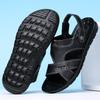 Herren Schwarz Leder Sandalen Sommer Braun Outdoor Wandersandalen Outdoor Breite Zehenpartie Strandschuhe für Vater Übergröße
