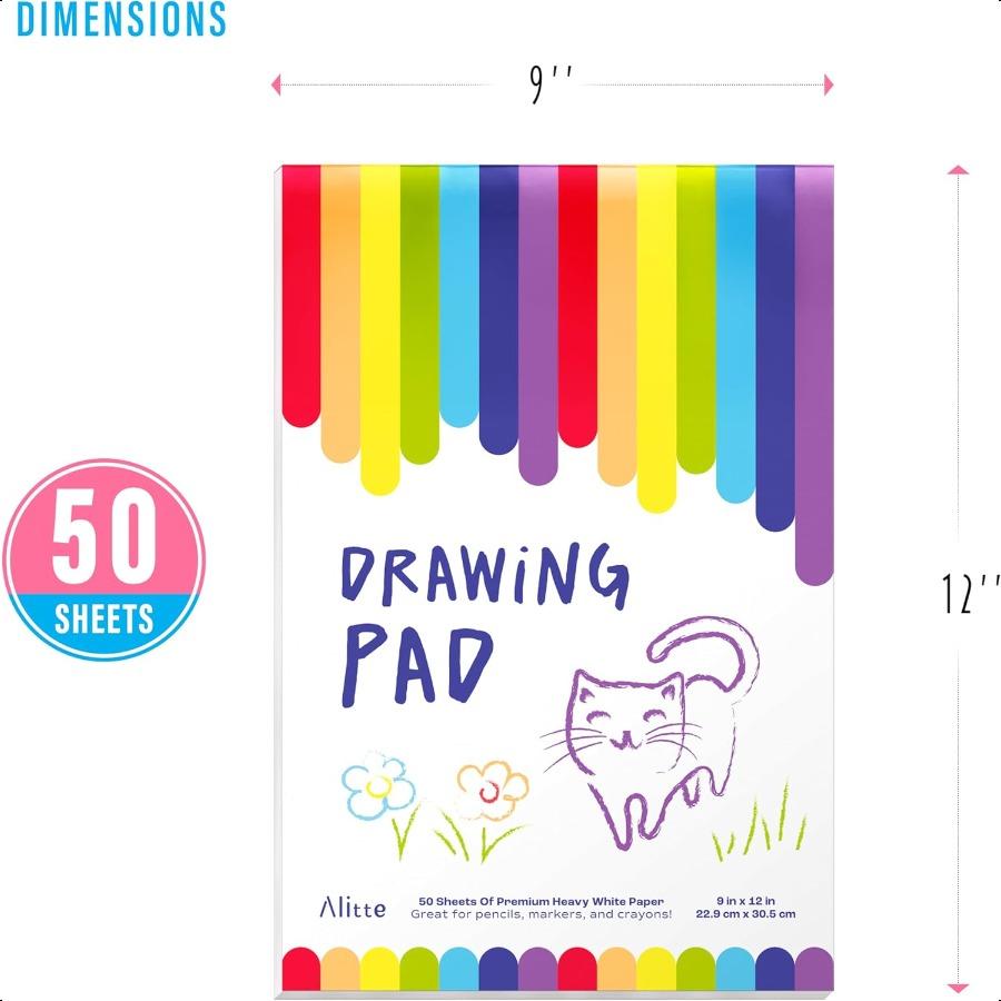 Alitte Drawing Pad for 3Pack 9x12 Drawing Paper with EasyTear Pages 50 Sheets Art Plies Sketch Pad for Drawing Coloring Suitabl