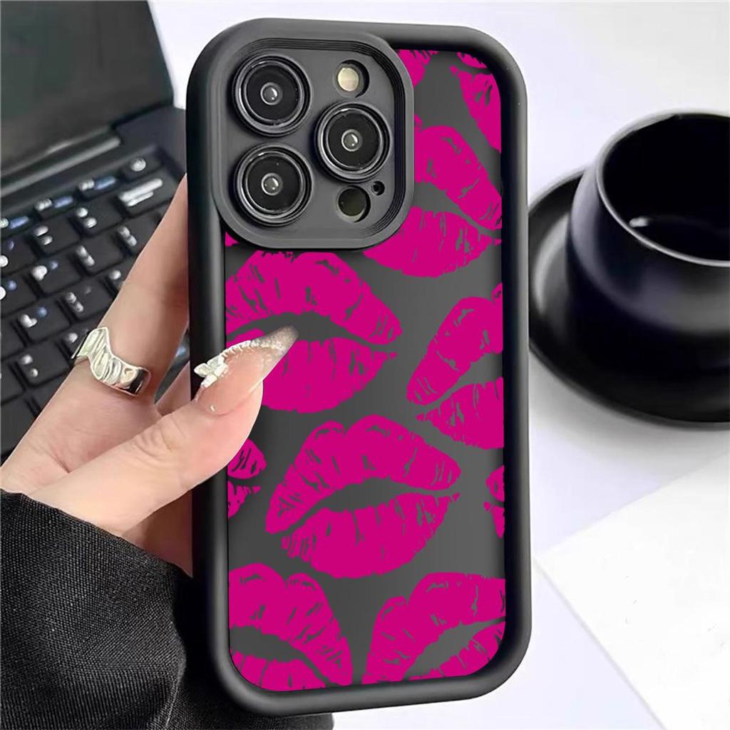 Rose Red Lipstick Sandpaper Case for iPhone 15/16/17
