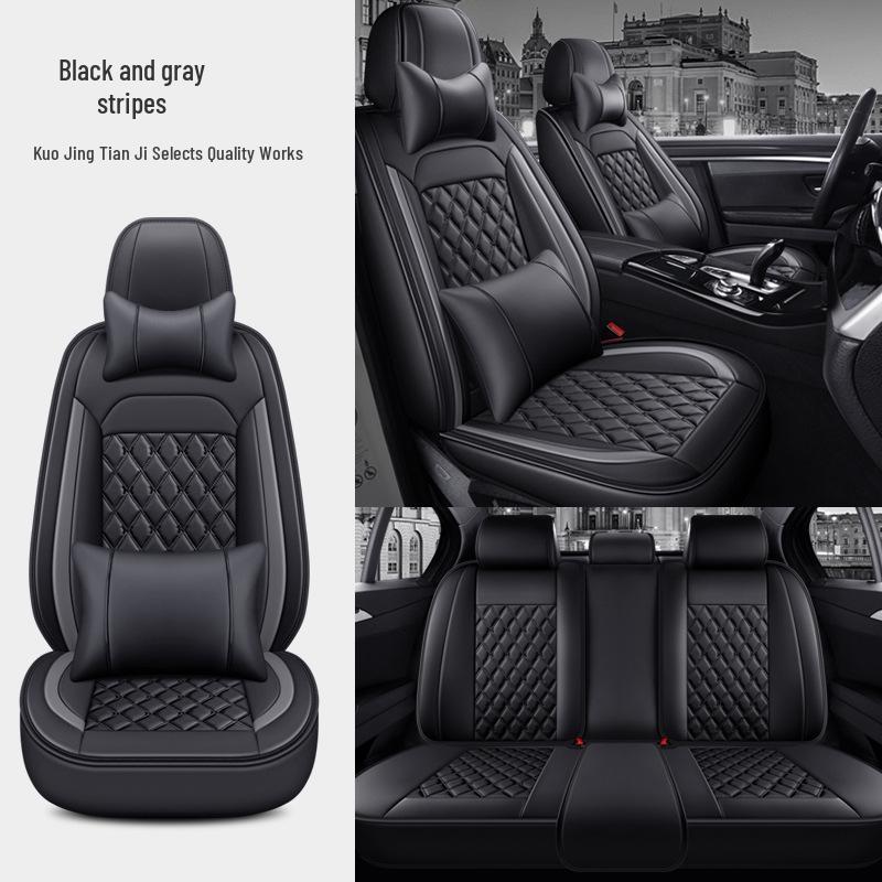 All-Season Universal Leather Car Seat Cover with Diamond Design - Breathable & Durable for Five Seats