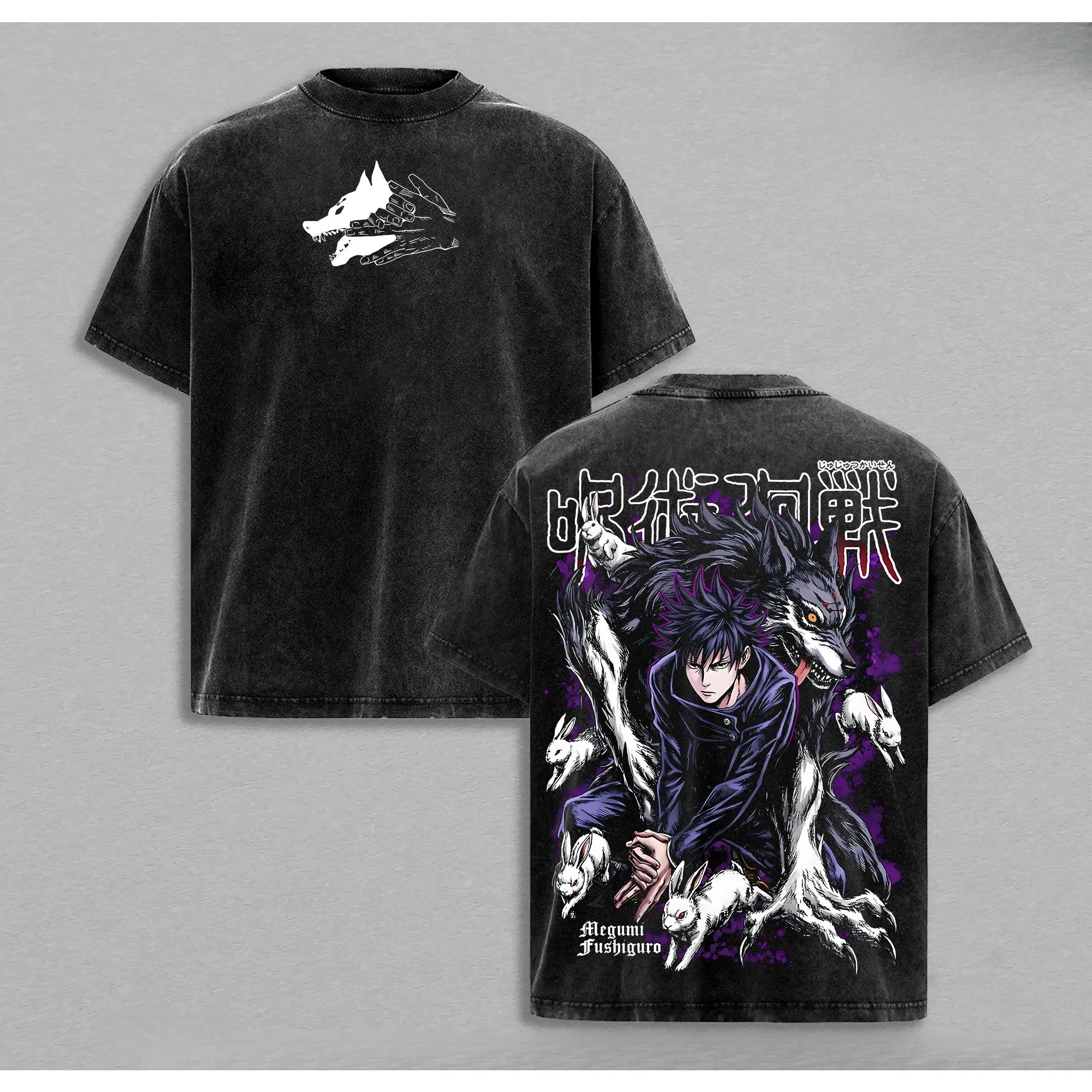 

Fushiguro Megumi Jujutsu Kaisen Anime T-shirt Men Women Clothing Vintage Washed T Shirt Summer Short Sleeve Cotton Tees Tops S