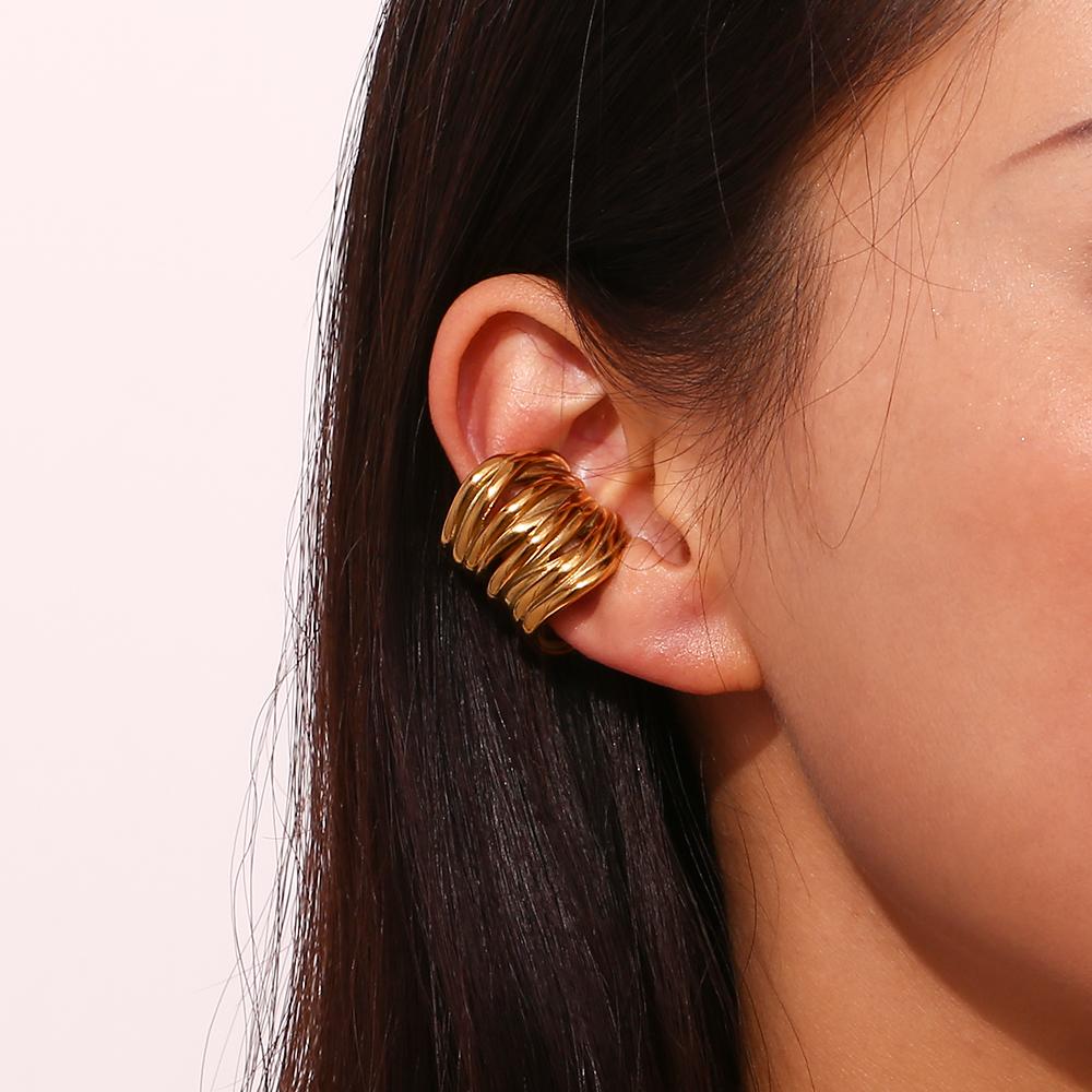 MamacitaSlay 316L Stainless Steel Multilayer Coiled Ear Clip 18K Gold Plated Waterproof Jewelry For Women Statement Earrings