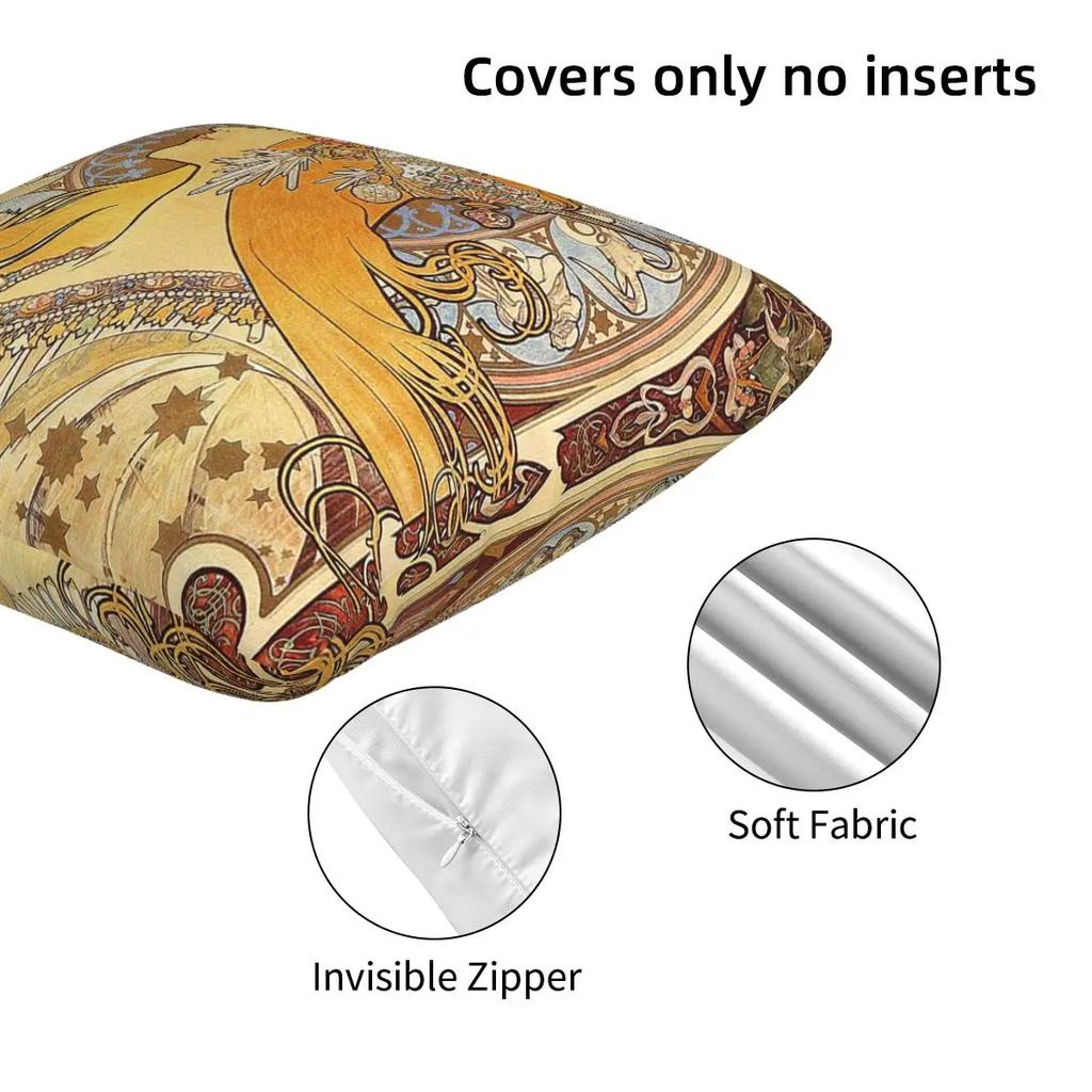 Alphonse Mucha Zodiac Art Nouveau Woman 2 Pcs Square Pillowcase Pillow Cover Cushion Decor Comfort Throw Pillow For Home Sofa