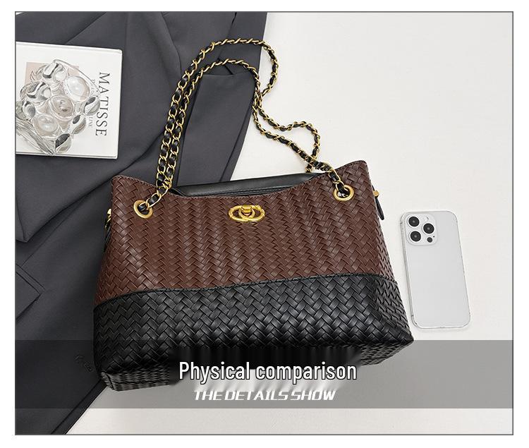 Retro gewebte Damen Umhängetasche - Schultertasche mit großem Fassungsvermögen und modischer Textur