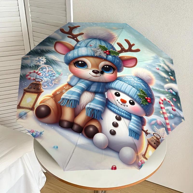 1 Stück Weihnachts-, Winter- Automatischer Öffnungs-/Schließschirm mit Winddichtem, 8-Rippen Stabiler Schirm, Langlebige Rippen, Modisches Design1298A