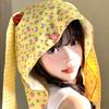 Cute Rabbit Ears Headscarf Hat Cherry Flossom Pattern Soft Cotton Hair Accessory For Women Adults Adjustable Headwear