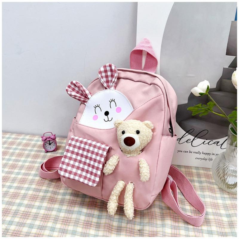 23x10x31cm Purple Kindergarten Children's Backpack Green Cub Stuffed Toy Rucksack Light Cute Rabbit Cartoon Girl Adjustable Shoulder Strap Knapsack