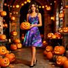 Dámské šaty s halloweenským potiskem, odhalující ramena, na tenkých ramínkách, pro párty kostým