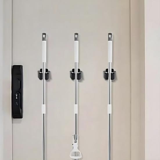 Wall Mount Broom Holder Non-Slip Design Simple Installation Stainless Steel Heavy Duty Mop Holder Broom Hanger with Screws
