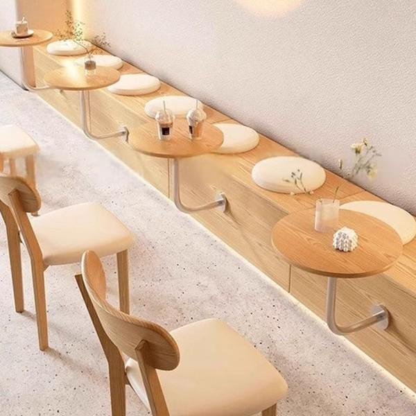 Wall-Mounted Sofa & Table Set for Milk Tea Shop with Natural Wood Style