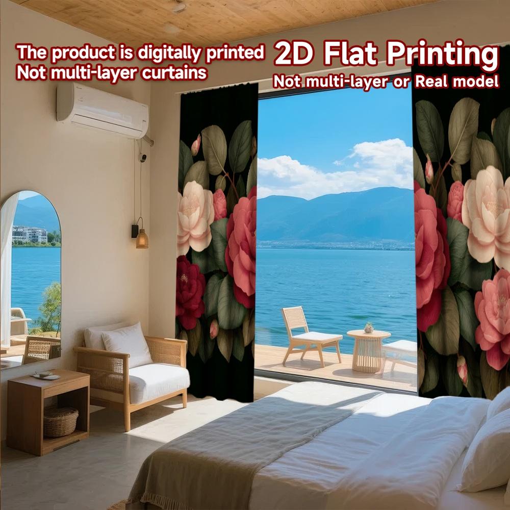 2D FLAT PRINTING 2pcs Curtains (Without Rod) Floral Rose Arrangement Women is Day Festival Creative Curtains Polyester Easy