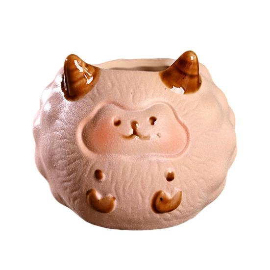 Ceramic Animal Plant Pot Cute Kitty Flowerpot with Drainage Hole Decorative Sheep Pig Planter for Succulents Home Room Office Desk Decor