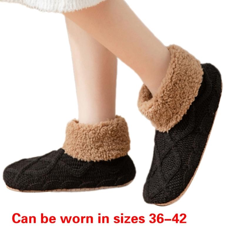 Unisex Thermal Knit Ankle Socks for Cold Weather Nonslip Grip Bottom Soles Floor Socks Thick Fleece Lined Slipper Socks