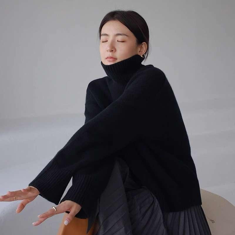 Französischer Rollkragenpullover für Damen, Herbst/Winter, Oberbekleidung, neuer lockerer Strickpullover, Innenoberteil