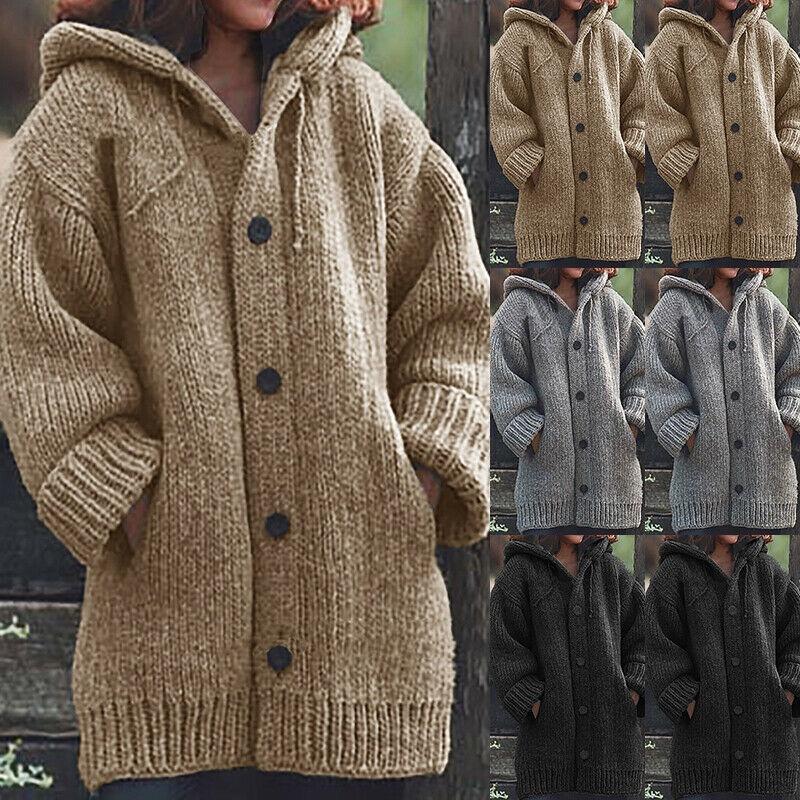 Super Cozy Plus Size Womens Hooded Knitted Cardigans Jumper Sweater Winter Jacket