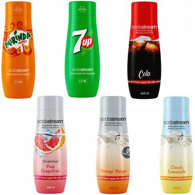 Set de 6 concentrate SodaStream Mirinda + 7UP + Cola + Grapefruit + Portocală-Mango + Limonadă