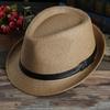Men's Fashion Woven Straw Sunshade Hats Casual Buckle Beach Sun Wedding Black with Belt Head Accessories Gifts Decor