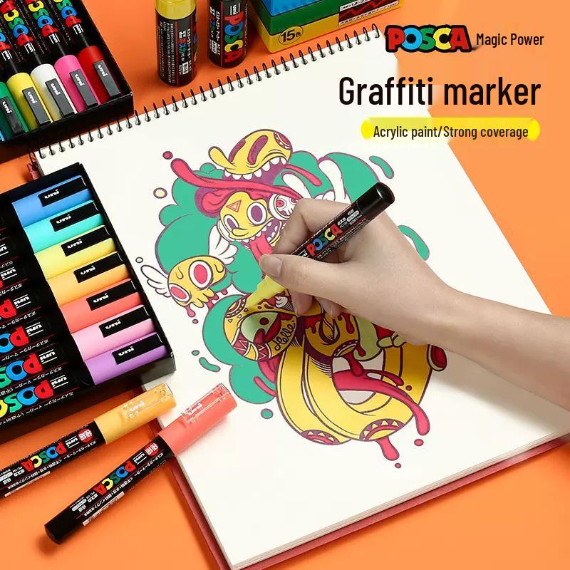 POSCA Treasure Color Acrylic Marker Set (Water-Based, PC-1M/3M/5M)