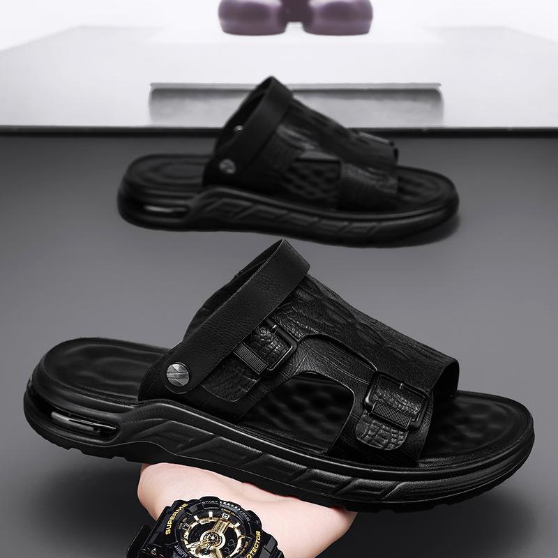 New Men's Summer Sandals Outdoor Travel Beach Shoes Casual Crocodile Pattern Thick-soled Dual-purpose Breathable Non-slip Slippers