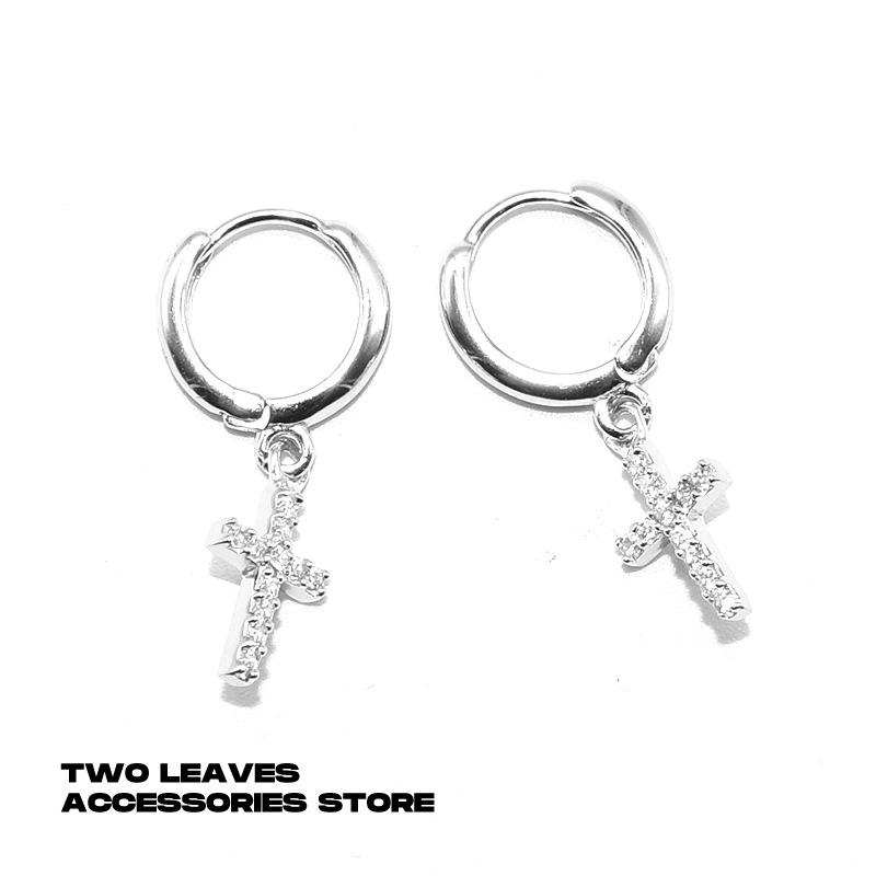 Rhinestone Cross Hoop Earrings - Hip Hop Style for Men & Women