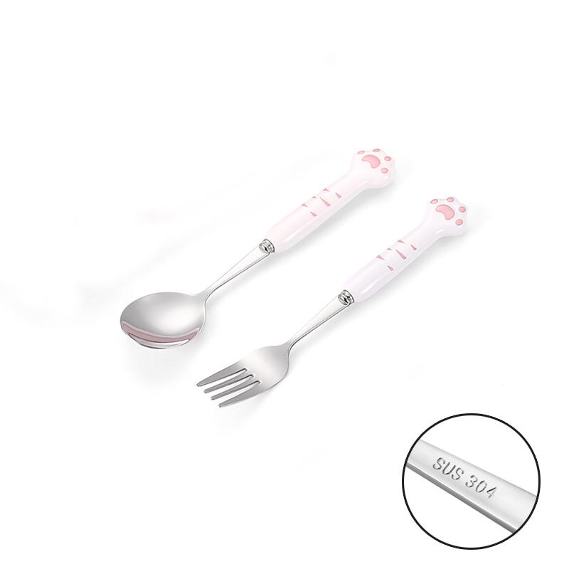 Stainless Steel Spoon and Fork Set Long Handle Cartoon Cute Tableware Home Creative Student Children's Eating Spoon