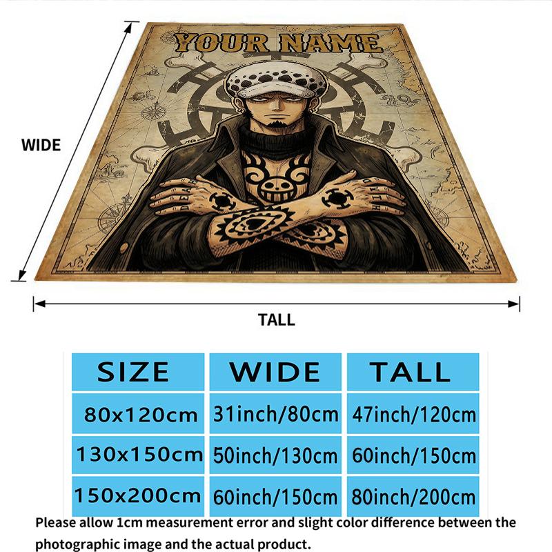 Custom Name,Trafalgar Law Printed Flannel Blanket, soft throw for bedroom sofa, washable, Christmas present, great gift.