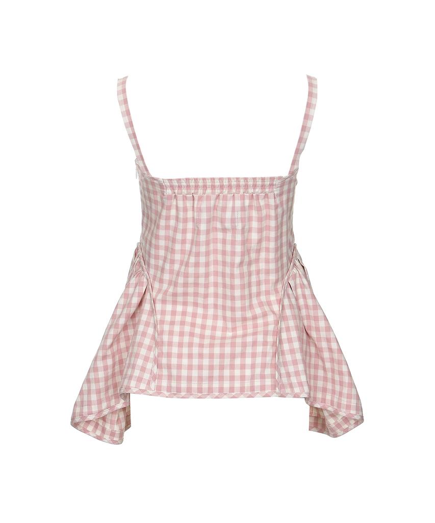 BMUETTE Gingham Check Cut-Line Top Pink