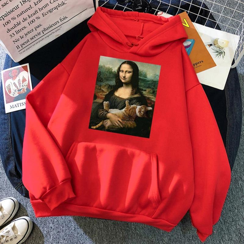 T Shirts Mona Lisa Hugging Cat Kawaii hoodie