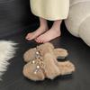Koreanische Version von flauschigen Hausschuhen mit dicker Sohle Damenmode für draußen 2025 Herbst und Winter neue Ein-Wort-Baumwollhausschuhe modische Perlenhausschuhe