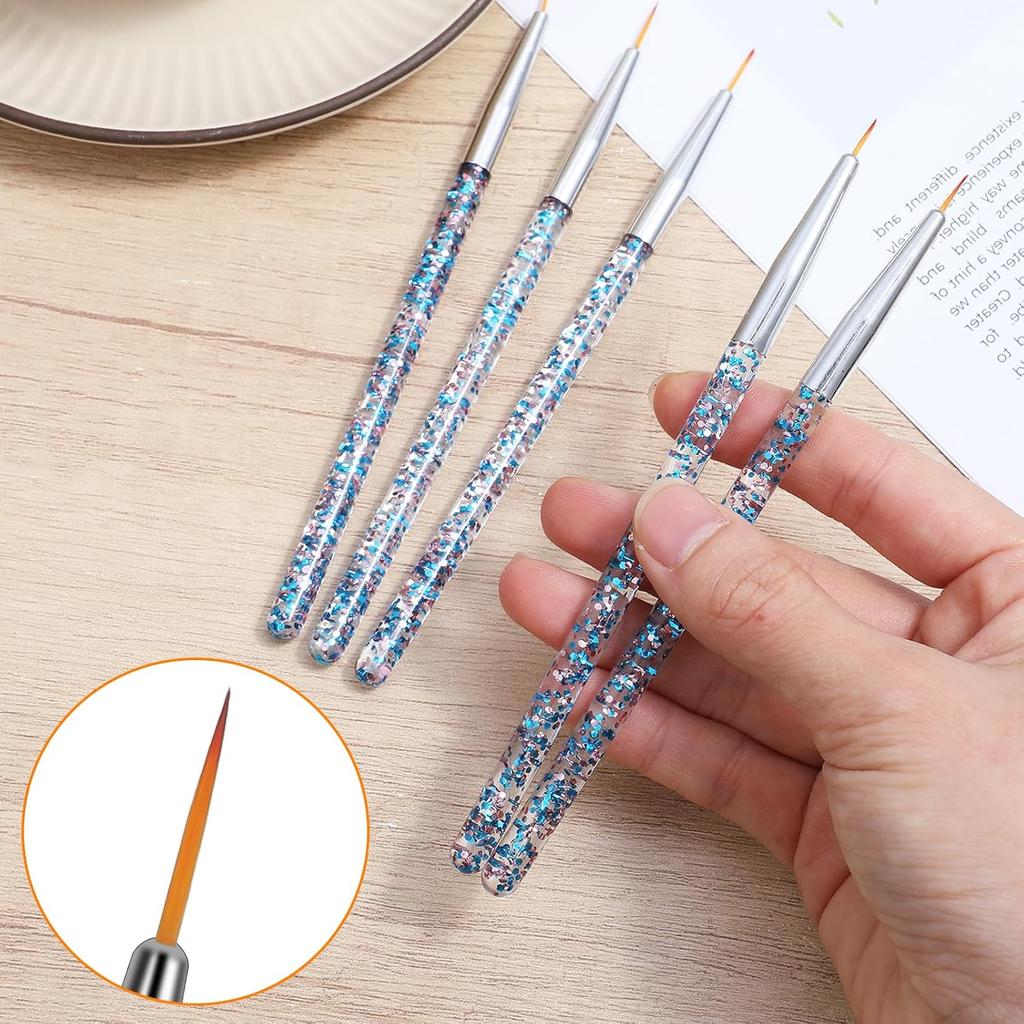 5 Pcs Eyeliner Brush, Nail Art Brushes Fine Point Nail Art Liner Brushes Set, Thin Eye Makeup Gel Eyeliner Brush for Graphic Cosmetic, Nails Tools