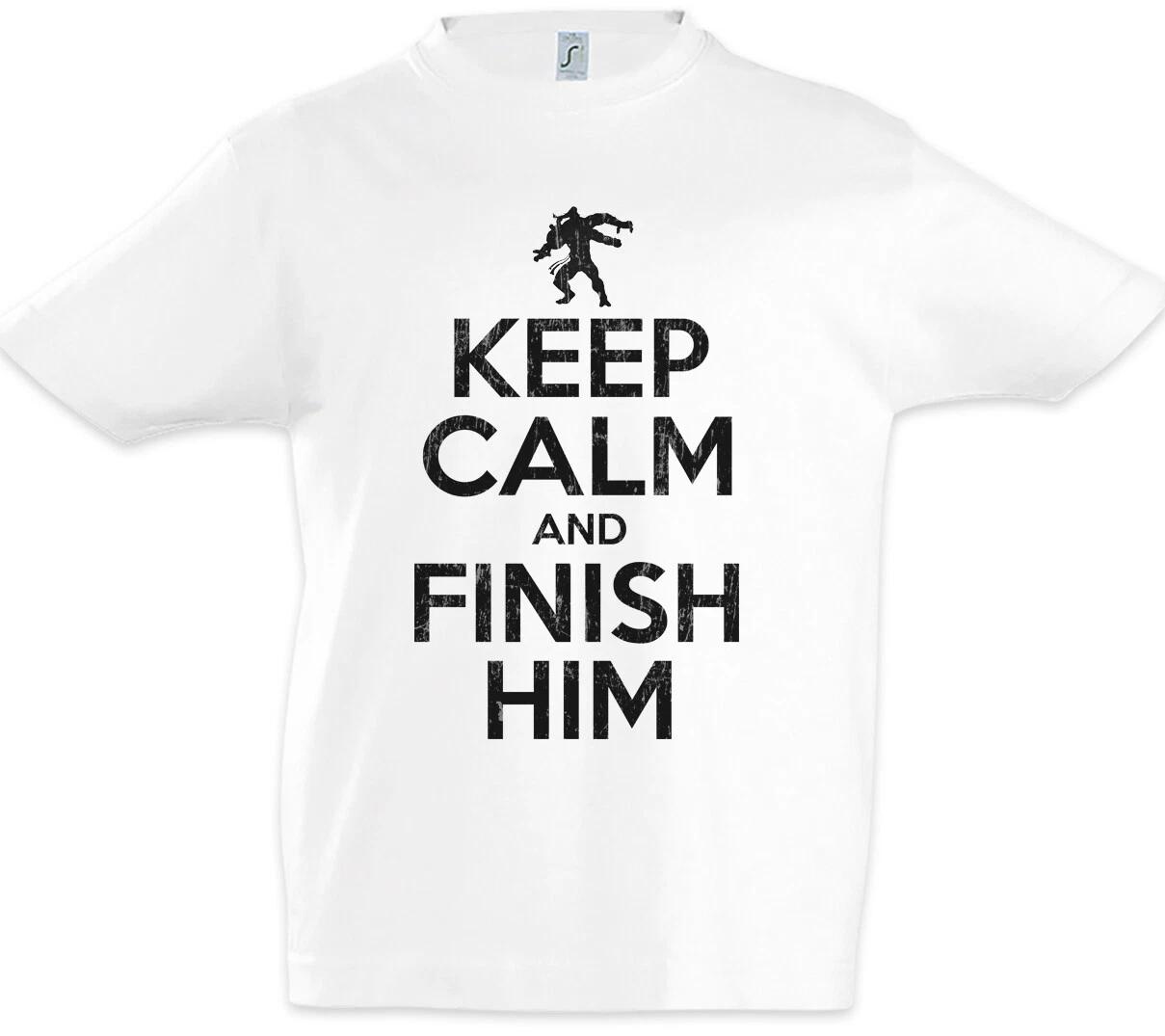 Keep Calm And Finish Him Kids Boys T-Shirt Mortal Fun Raiden Kombat Gamer- 120