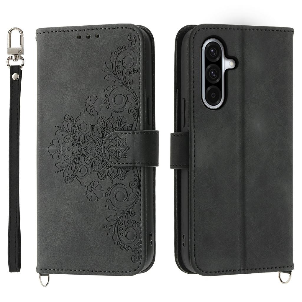 For Samsung Galaxy A56 5G Case Flower Pattern PU Leather Wallet Phone Cover with Strap