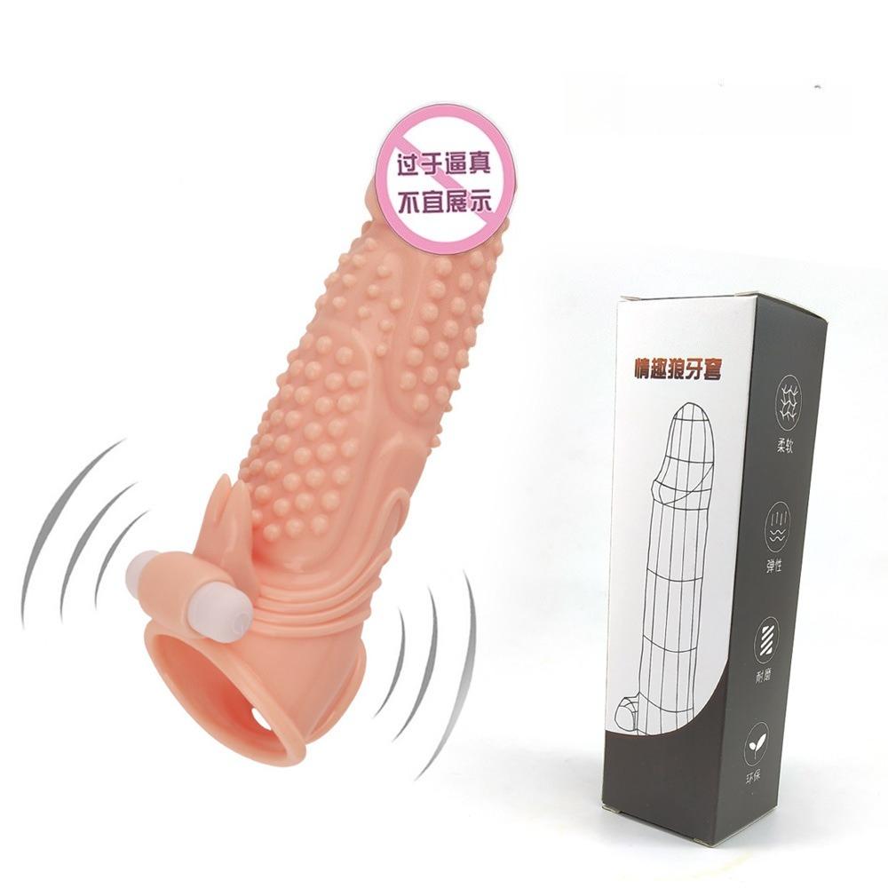 Men's Additional Vibrating Wolf Tooth Set Coarse Sex Toy Extended Vibrating Penis Set Male Adult Toy