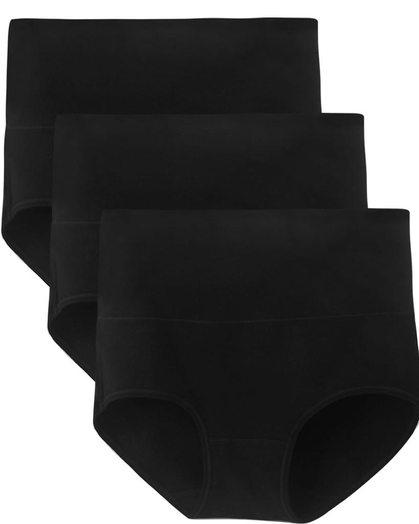 Kiatt Deep Cotton Full Size M Women's Panties, Coverage, Soft, Comfortable, Breathable, Sweat-Wicking, Butt-Lengthening, 3-Piece Set, Black,