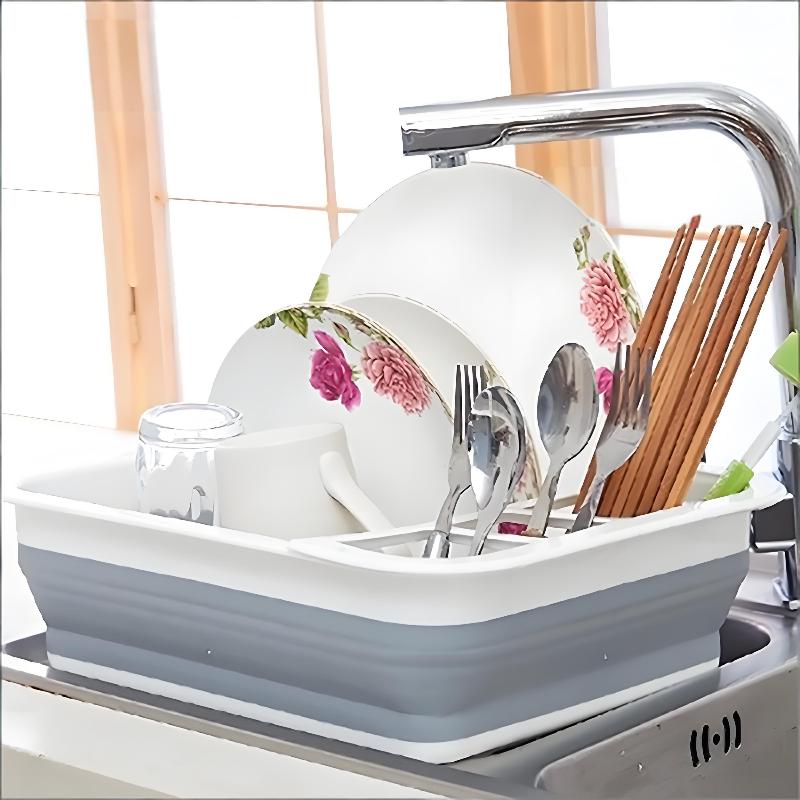 Foldable Dish Rack Space Saving Countertop Organizer Foldable Cutlery Rack Portable Kitchen Storage Drying Solution