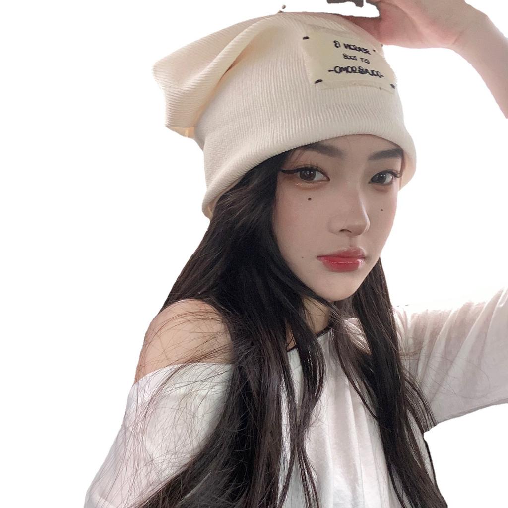 Knitted Thread Autumn and Winter Hat Women's Wool Hat Big Head Circumference Pullover Cold Hat Thin Fashion Stacking Hat