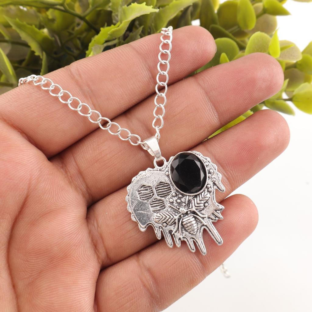 Natural Black Onyx Gemstone 925 Sterling Silver Jewelry Statement Pendant 1.49" CP-28-17