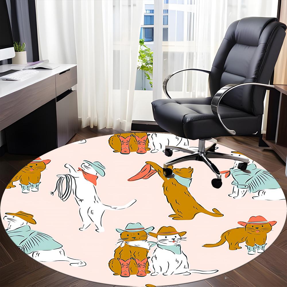 1pc Cowboys Cats Office Round Rug, Non-slip, Soft and Durable Office Rug for Interior Decoration, Perfect for Office, Beautiful Decoration Yy260323004