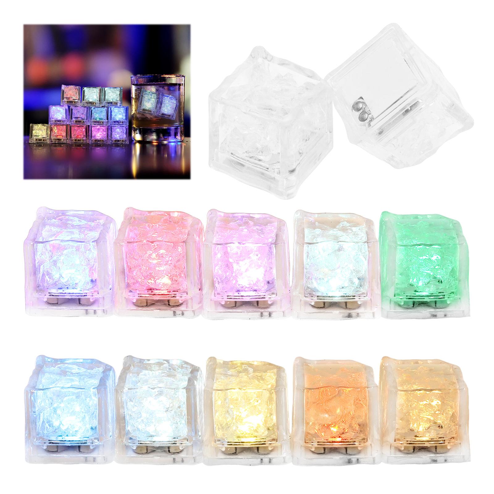 12 Pcs Light Up Ice Cube Waterproof LED Glowing Ice Cube Multicolor Water Activated Ice Cube for Wine Bar Drinking Decoration