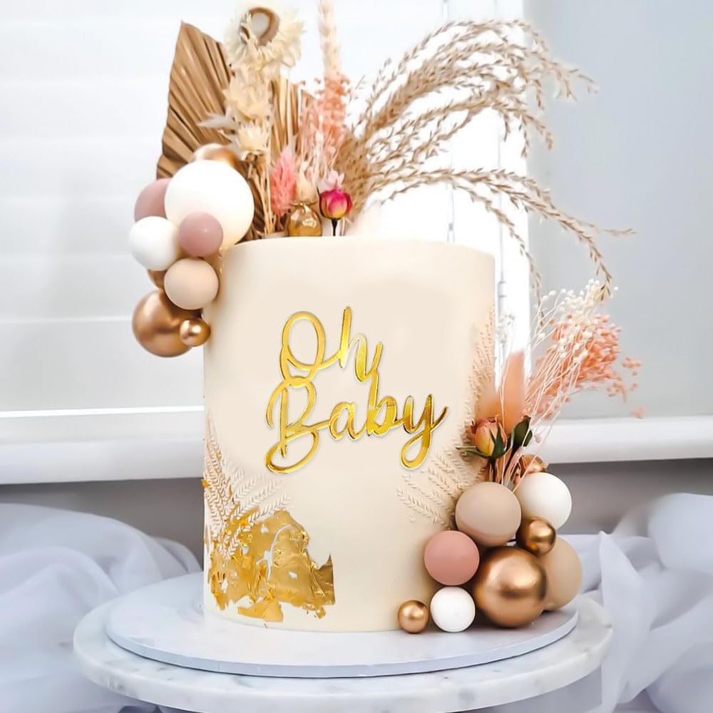 Oh Baby Cake Topper, 10pcs Acrylic Cake Toppers Oh Baby Sign Cupcake Toppers Cake Decorating Supplies Kit Cupcake Topper Mirror Gold Birthday