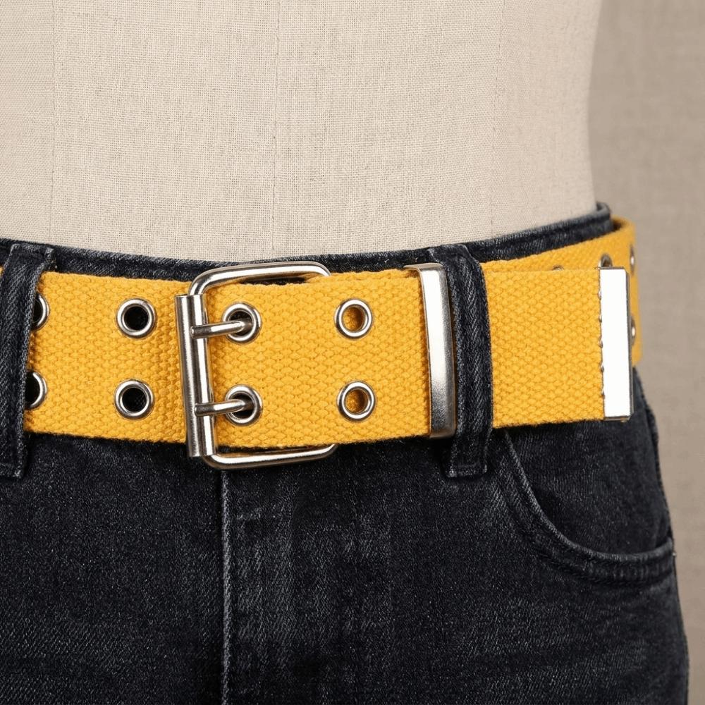 Solid Color Canvas Waist Belt Double Row Double Row Buckle Belt Outdoor Men's Belt Jeans Wear