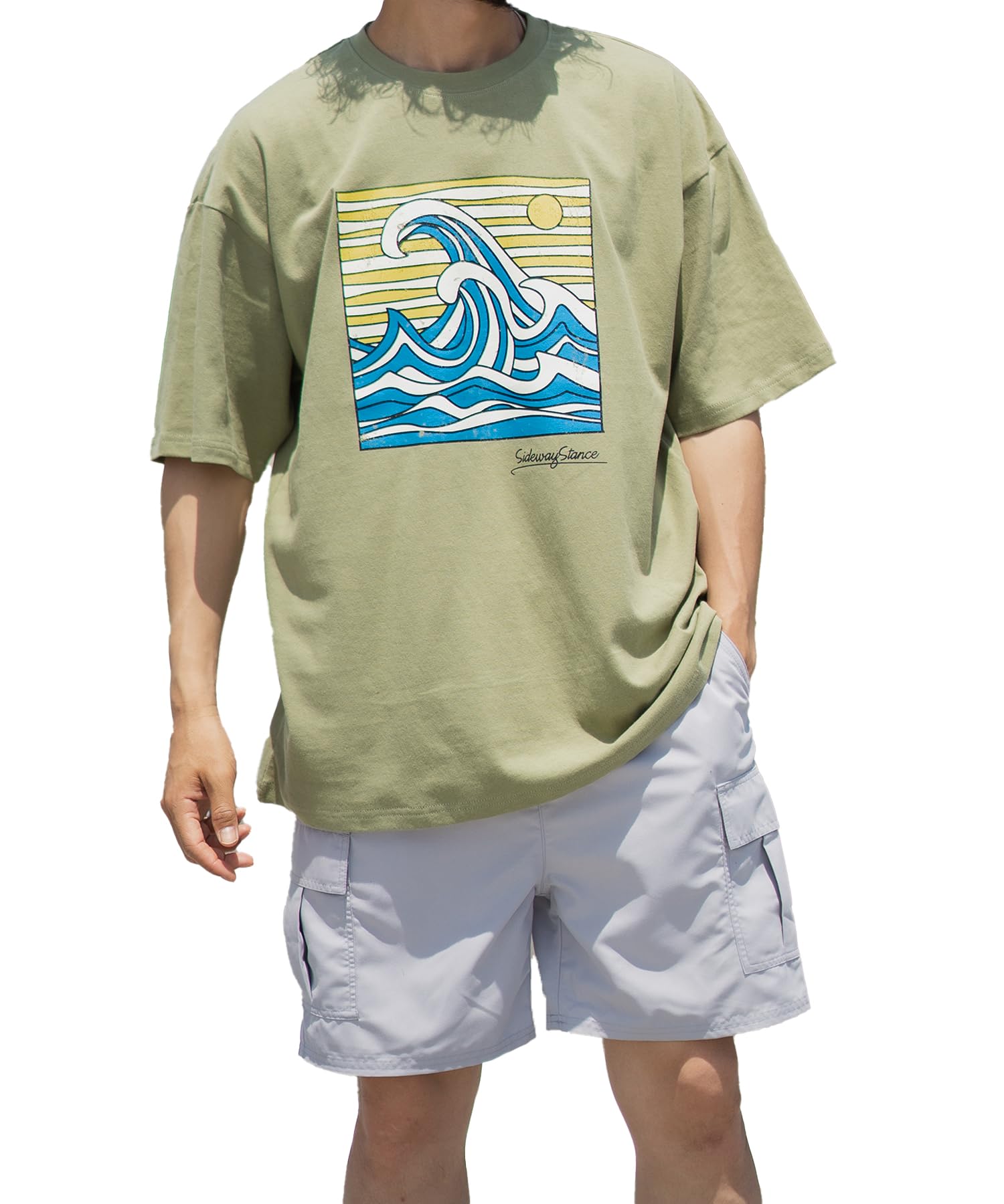 

IMPROMES Casual SIDEWAYSTANCE Men s Khaki Wave Short Sleeve T-Shirt