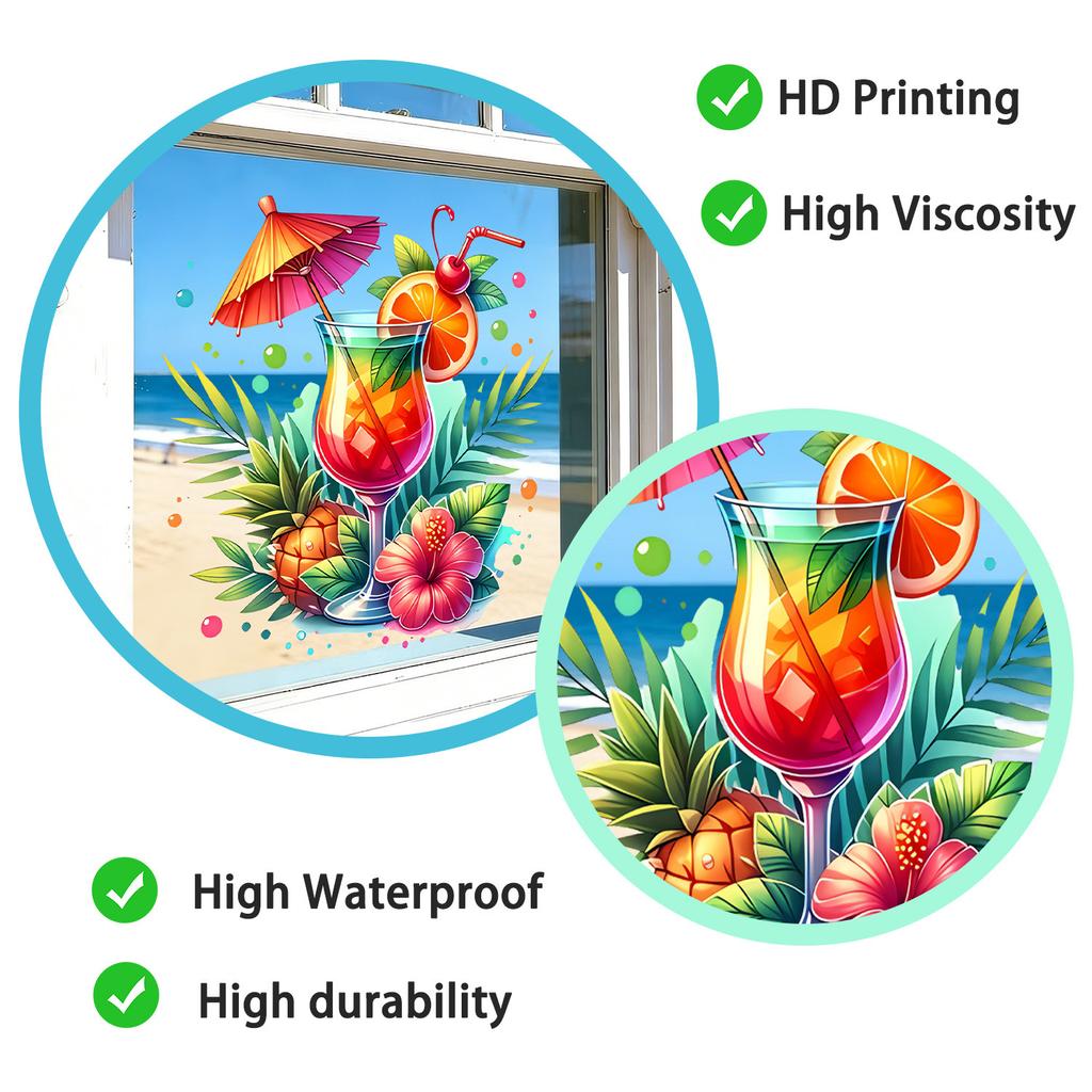 Creative Tropical Cocktail Static Cling Wall Sticker Self Adhesive Removable for Kitchen Bathroom Home Decor