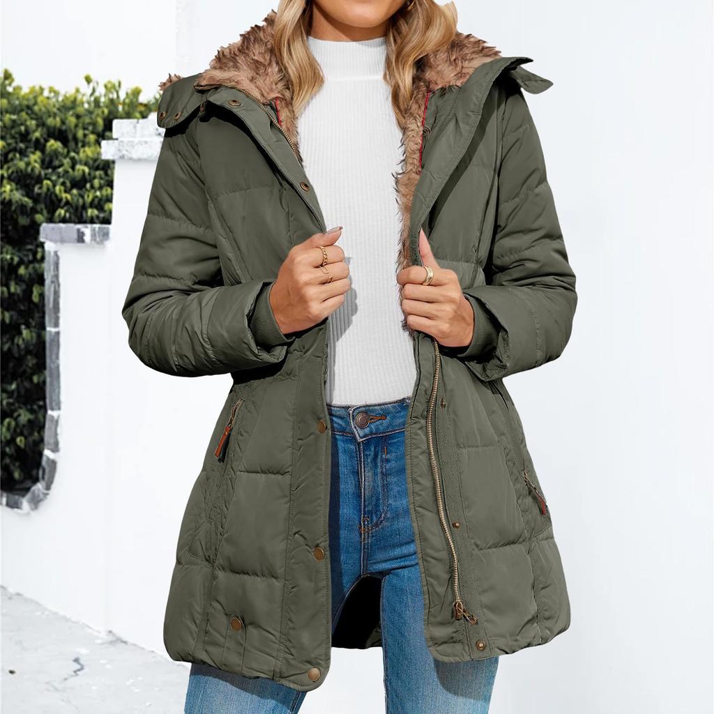 Women's Solid Color Hooded Acket Cotton Jacket
