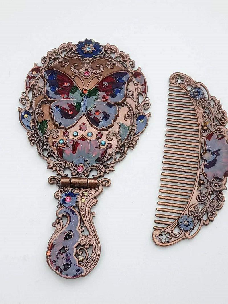 Европейский ретро складной набор зеркала и расчески: Портативная ручка в русском стиле для макияжа