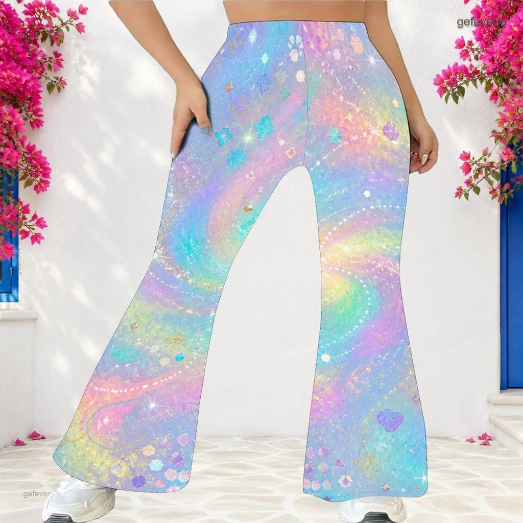 Women High Waist Large Size Printed Full Length Flared Pants