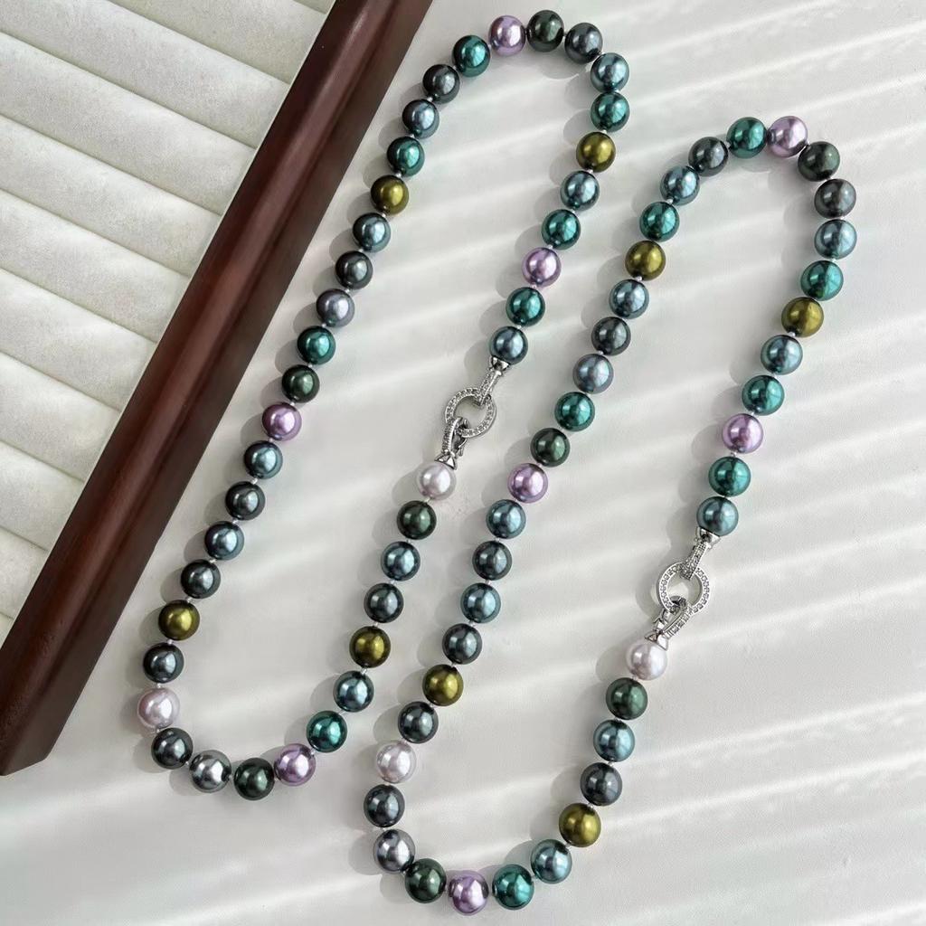 10Mm Maillard Morandi High Quality Candy Mixed Color Malachite Green Artificial Crystal Highlight Pearl Necklace Clavicle