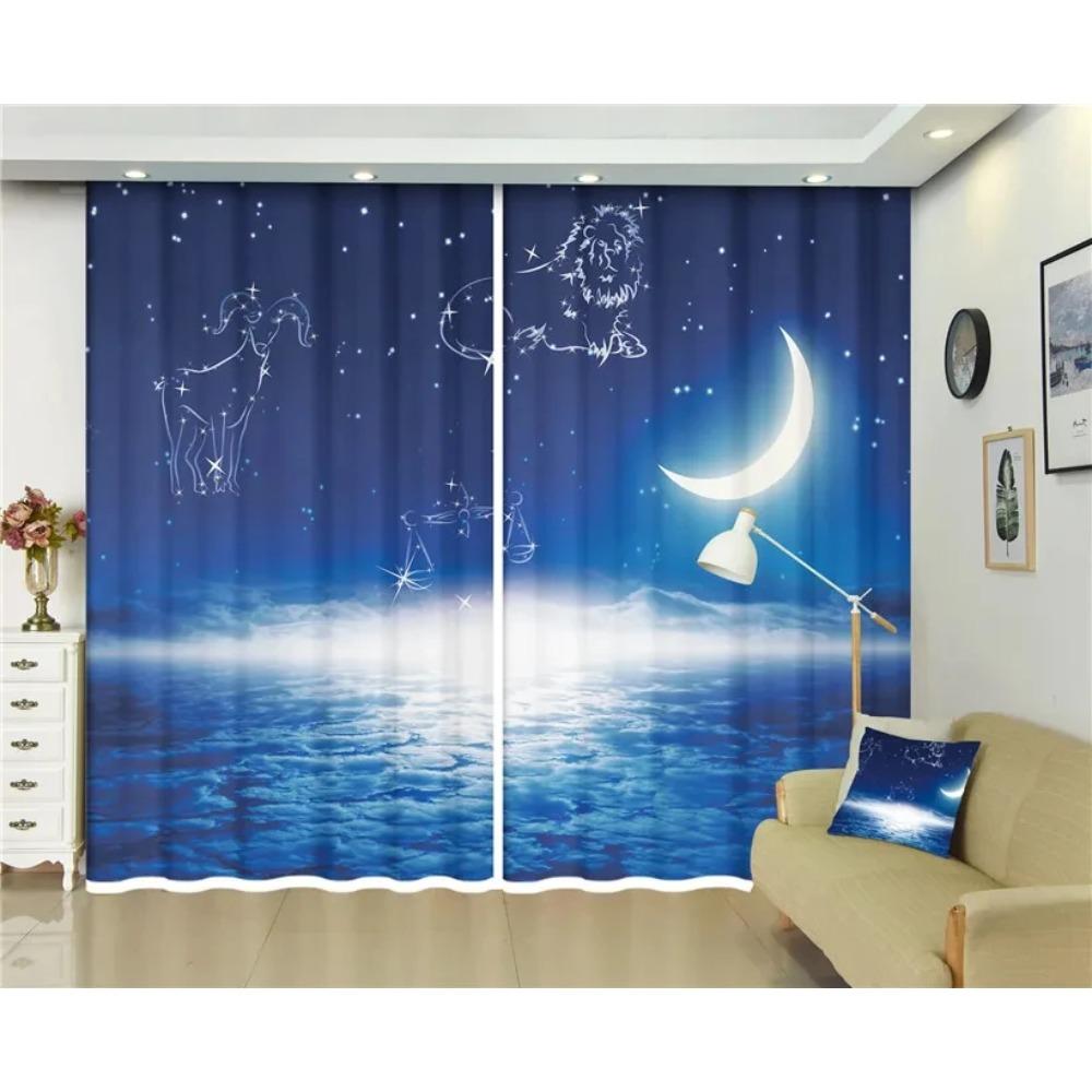 Earth Space Night Milky Way Starry Sky Printed Window Drape 2 Pieces Thin Children's Drape for Living Area Room Bed Chamber Window Drape Decor