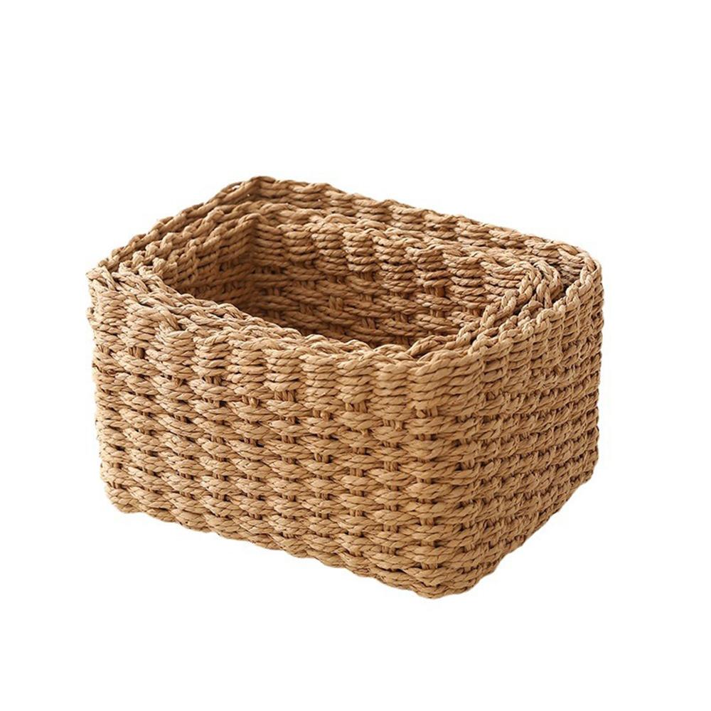 3pcs Handmade Straw Woven Soft Round Paper Rope Storage Basket For Organizing Decorative Storage Bins Office Storage Box