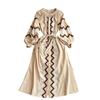 Ethnic Chic Women's Autumn Dress Sweet Round Neck Long Sleeve Waist-Fitted Loose-Fit Vacation Dress For Travel